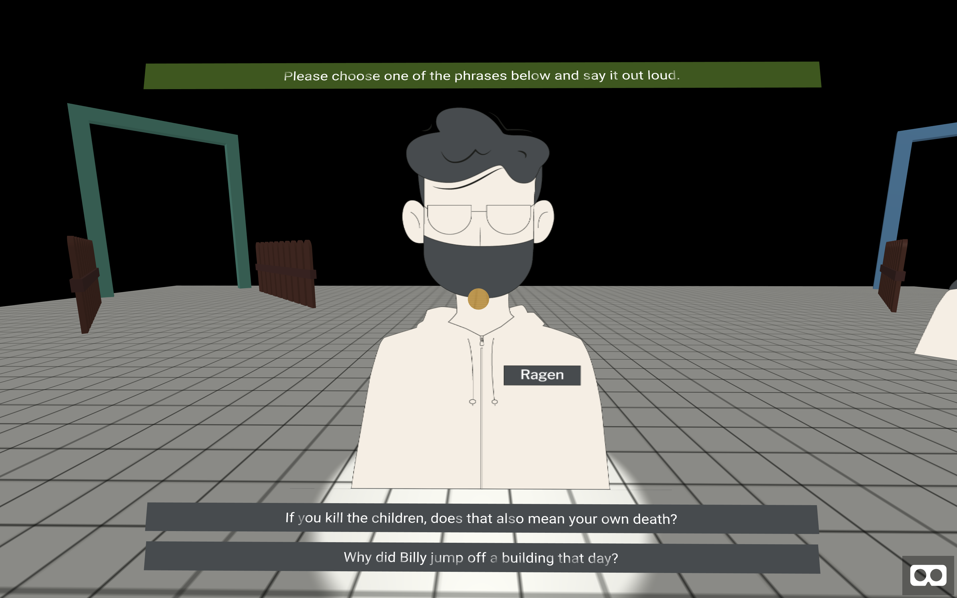 showing the interface about asking the user to say one of the dialogue option out loud