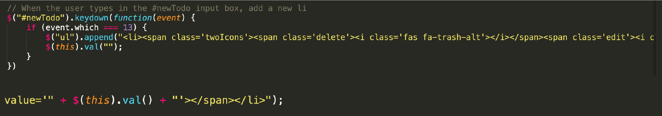 code of adding new to-do